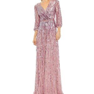NWT MAC DUGGAL SEQUINED WRAP OVER 3/4 SLEEVE GOWN‎ MAUVE SZ 4 5509